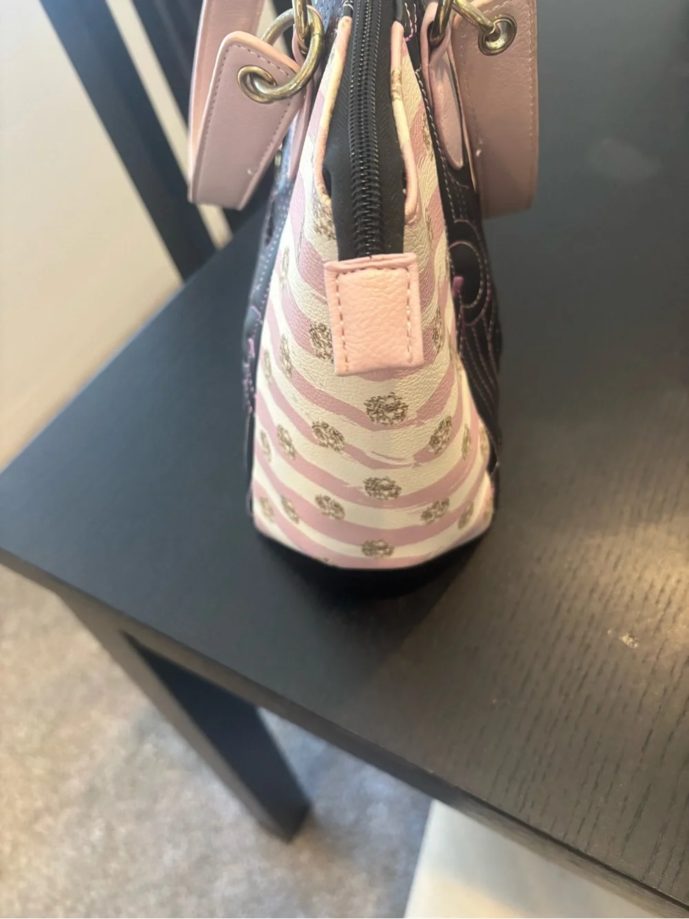 Betsy Johnson Quilted Heart Accent Tote Bag in Black and Pink